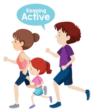 Active family running on white background illustrationのイラスト素材