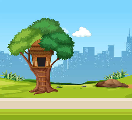A tree house in the  park illustrationのイラスト素材