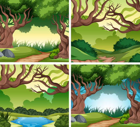 Set of nater landscape illustrationのイラスト素材