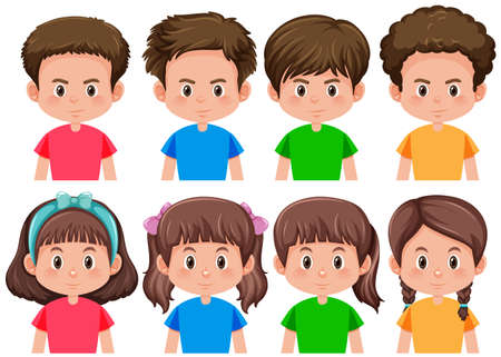 Set of brunette boy and girl character illustrationのイラスト素材