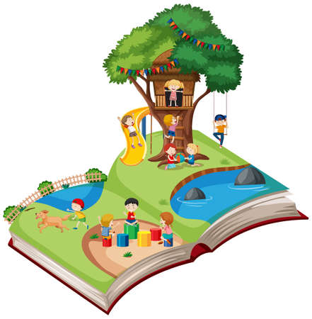 Open book playground theme illustrationのイラスト素材