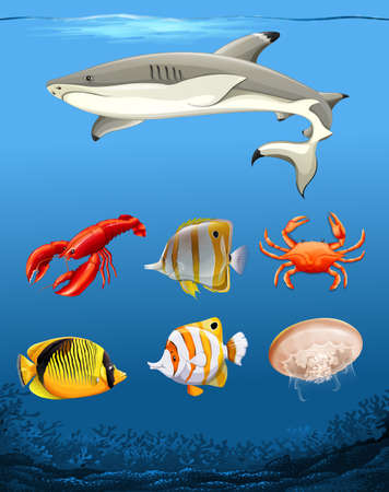 Many fish underwater theme illustrationのイラスト素材