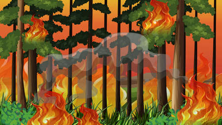 A wildfire disaster background illustrationのイラスト素材
