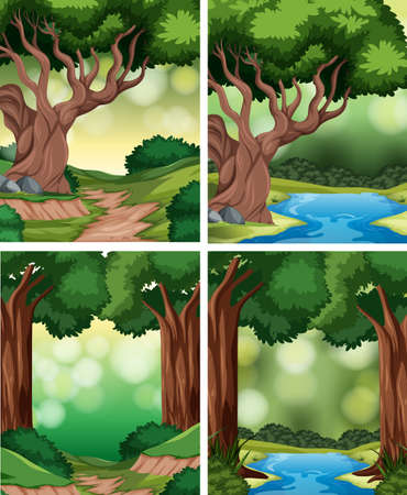 Set of tropical rainforest background illustrationのイラスト素材