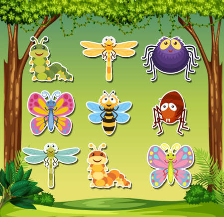 Set of insect sticker illustrationのイラスト素材