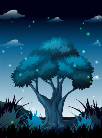 Dark night in forest illustrationのイラスト素材