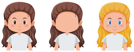 Set of girl faces illustrationのイラスト素材