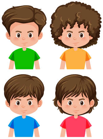 Set of boy different hairstyle illustrationのイラスト素材
