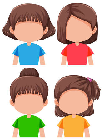 Set of faceless hairstyle illustrationのイラスト素材