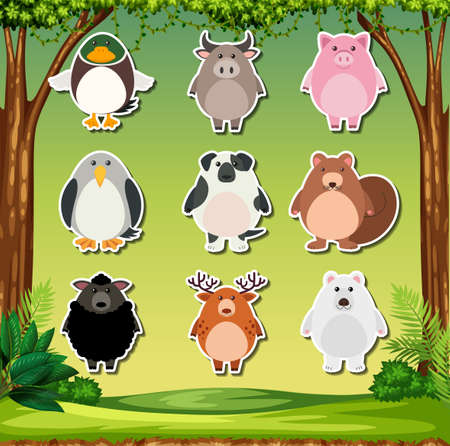 Set of animal stickers illustrationのイラスト素材