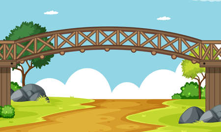 A wooden bridge scene illustrationのイラスト素材