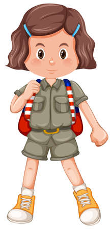 Young brunette safari girl illustrationのイラスト素材