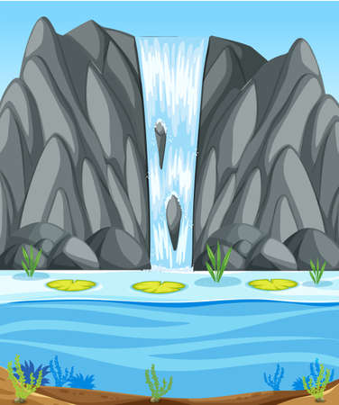 A simple waterfall scene illustrationのイラスト素材