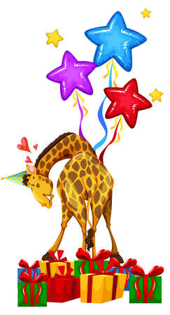 Party giraffe with balloons and presents illustrationのイラスト素材