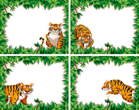 Set of tiger leaf frames illustrationのイラスト素材