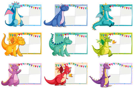 Set of dinosaur paper concept illustrationのイラスト素材