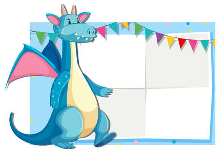 Blue cute dragon card template illustrationのイラスト素材