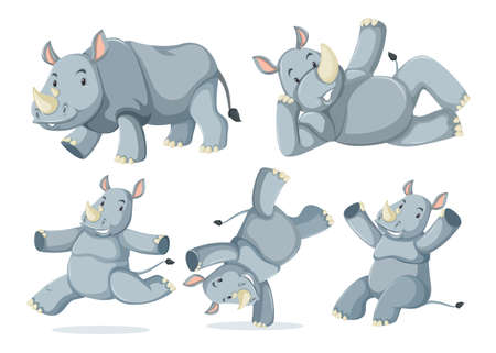 Set of cute rhinos illustrationのイラスト素材
