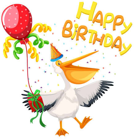 Happy birthday pelican card illustrationのイラスト素材