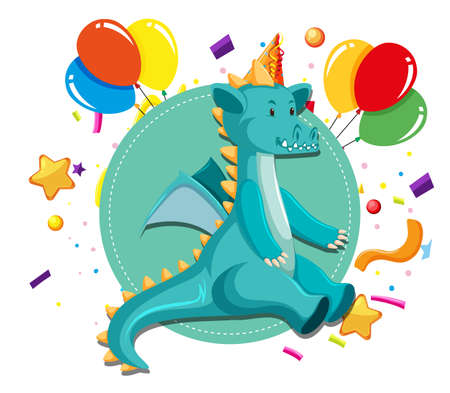 Cute dragon party concept illustrationのイラスト素材