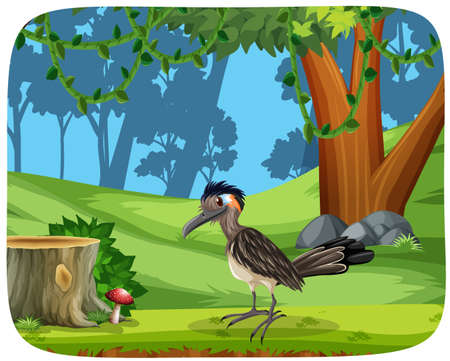 Bird in nature woods scene illustrationのイラスト素材