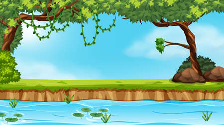 A nature pond landscape illustrationのイラスト素材