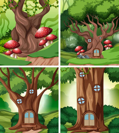Set of fairy tale house in forest illustrationのイラスト素材