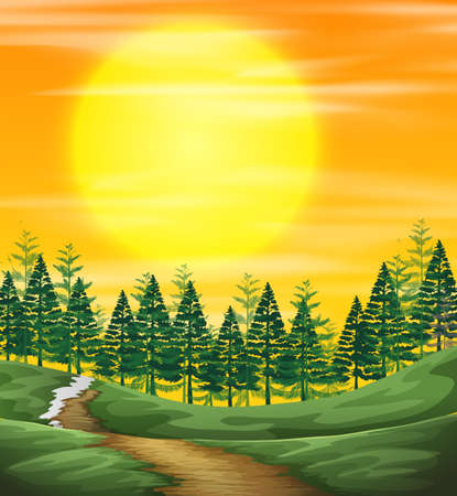 A sunset nature view illustrationのイラスト素材