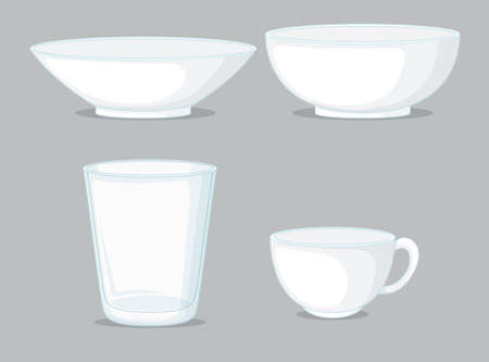 Set of bowls and cups illustrationのイラスト素材