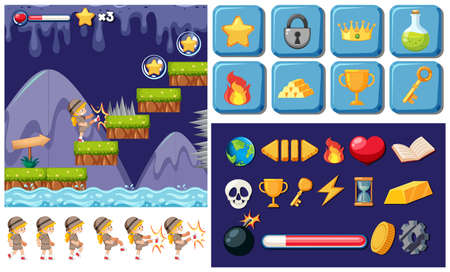 Large scout girl gaming pack illustrationのイラスト素材