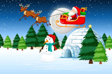 A santa riding sleigh illustration