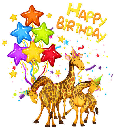 Giraffe on birthday template illustrationのイラスト素材
