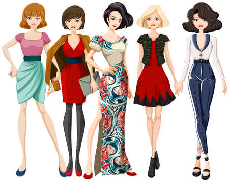 Set of fashion model character illustrationのイラスト素材