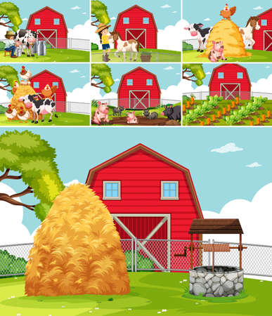 Set of farmland landscape illustrationのイラスト素材