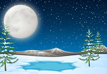 Snow Scene with pond illustrationのイラスト素材