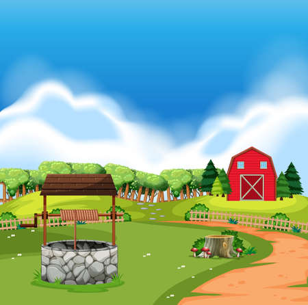 A rural farm land illustrationのイラスト素材