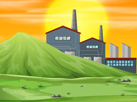 A factory in nature scene illustrationのイラスト素材