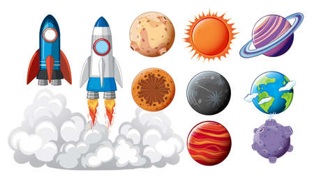 Set of space objects concept illustration