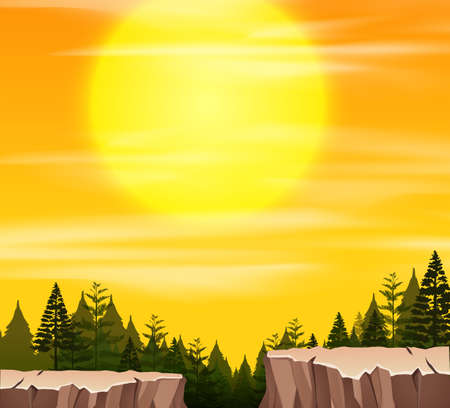 A nature scene at sunset illustrationのイラスト素材