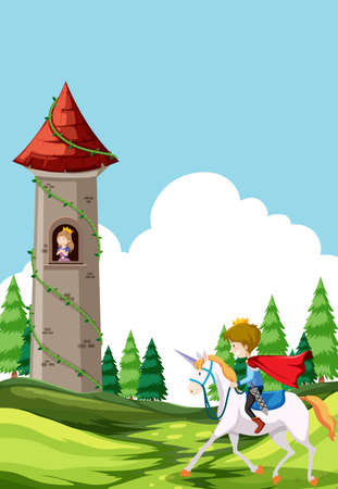 A prince riding horse to princes illustrationのイラスト素材