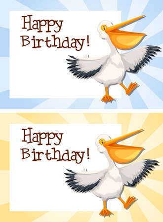 Set of pelican on birthday template illustrationのイラスト素材