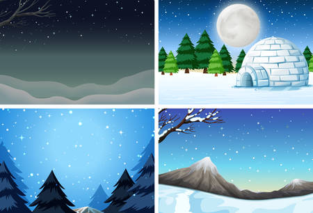 Set of winter scene illustrationのイラスト素材