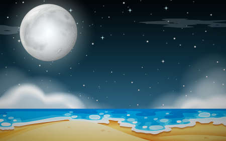 A night beach scene illustrationのイラスト素材