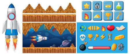 Space galaxy game template illustrationのイラスト素材