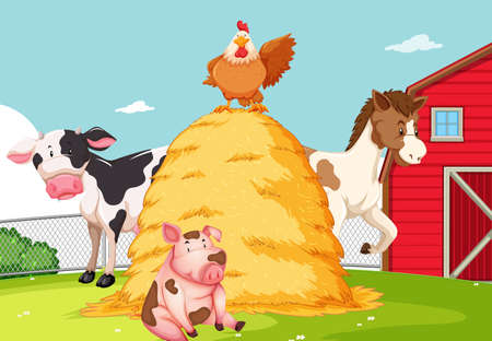 Animal at the farmland illustrationのイラスト素材