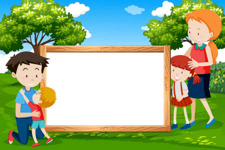 Family on wooden frame illustrationのイラスト素材