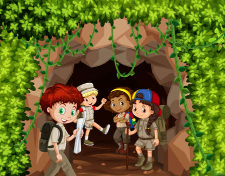 Scout hiking in nature illustrationのイラスト素材
