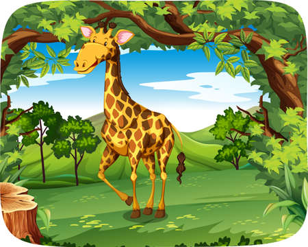 A giraffe in forest illustrationのイラスト素材