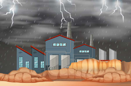 Factory in bad weather scene illustrationのイラスト素材