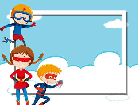 Superhero on sky frame illustrationのイラスト素材